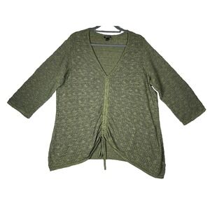 TORRID Women 3X Olive Green Open Knit Pullover V-Neck Cinched Front Sweater Boho